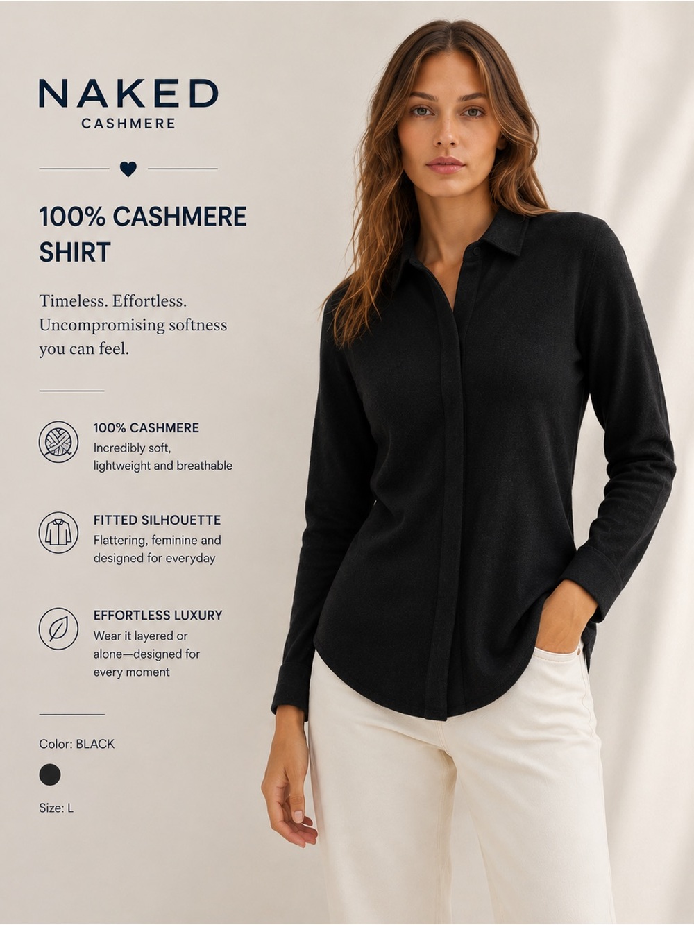 NakedCashmere Black Cashmere Shirt-Sweater Top